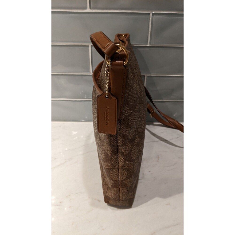 COACH #F58297 Signature File Crossbody Zip Top Handbag Khaki/Saddle WORN ONCE!!! - Picture 13 of 16